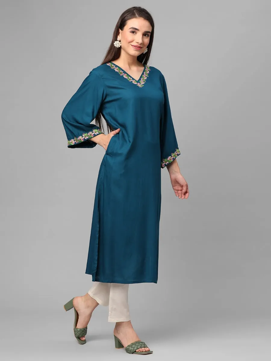 Peacock Blue Embroidered Kurta