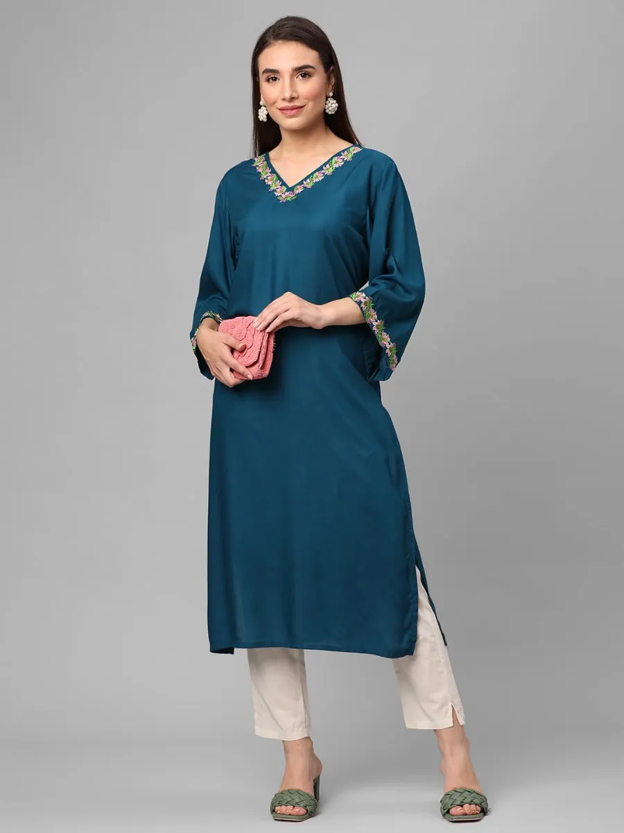 Peacock Blue Embroidered Kurta