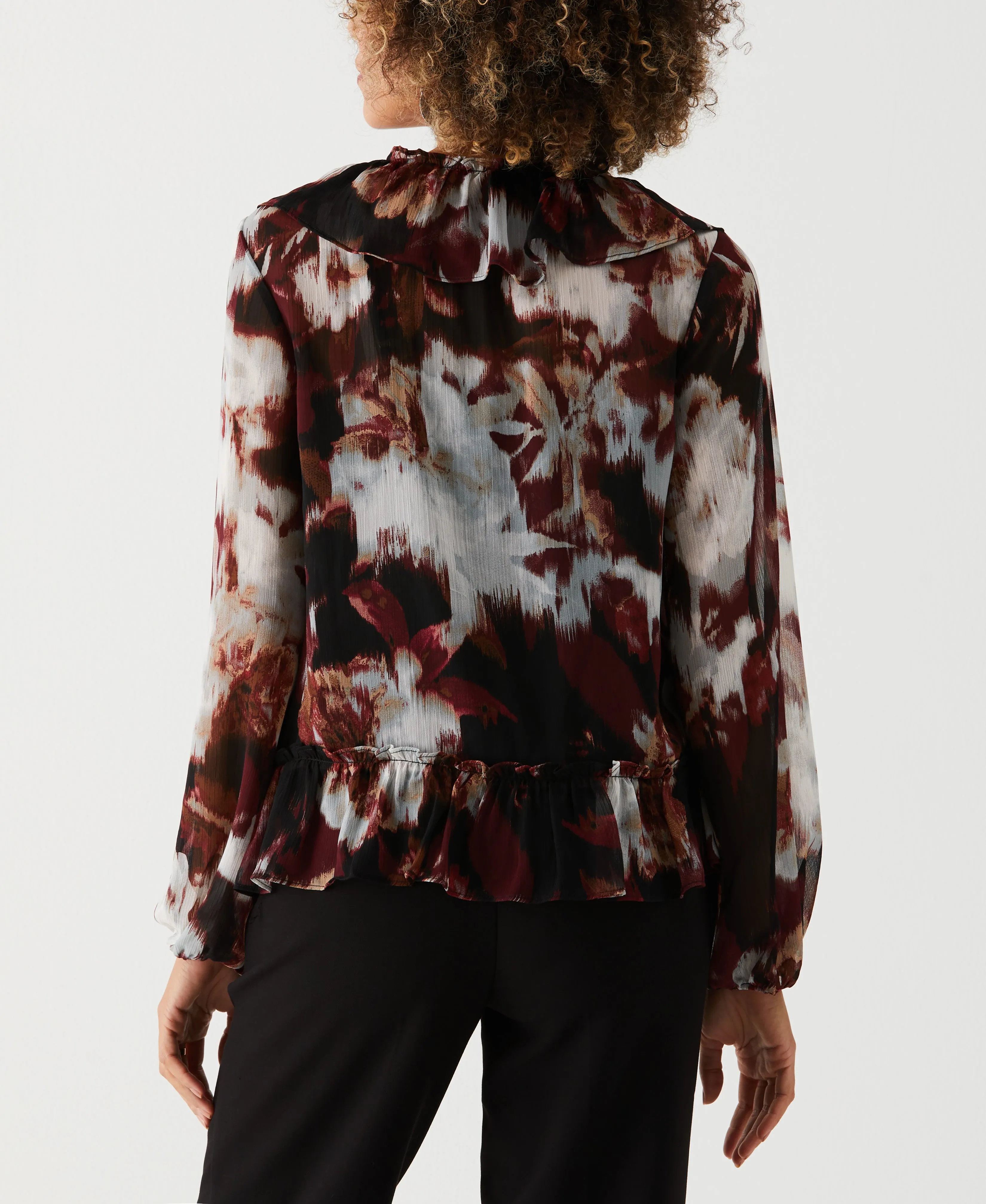 Petite Printed V-Neck Ruffle Blouse