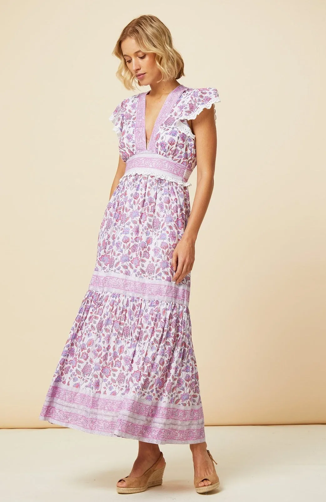 Pippa Block Print Dress | Pink/White