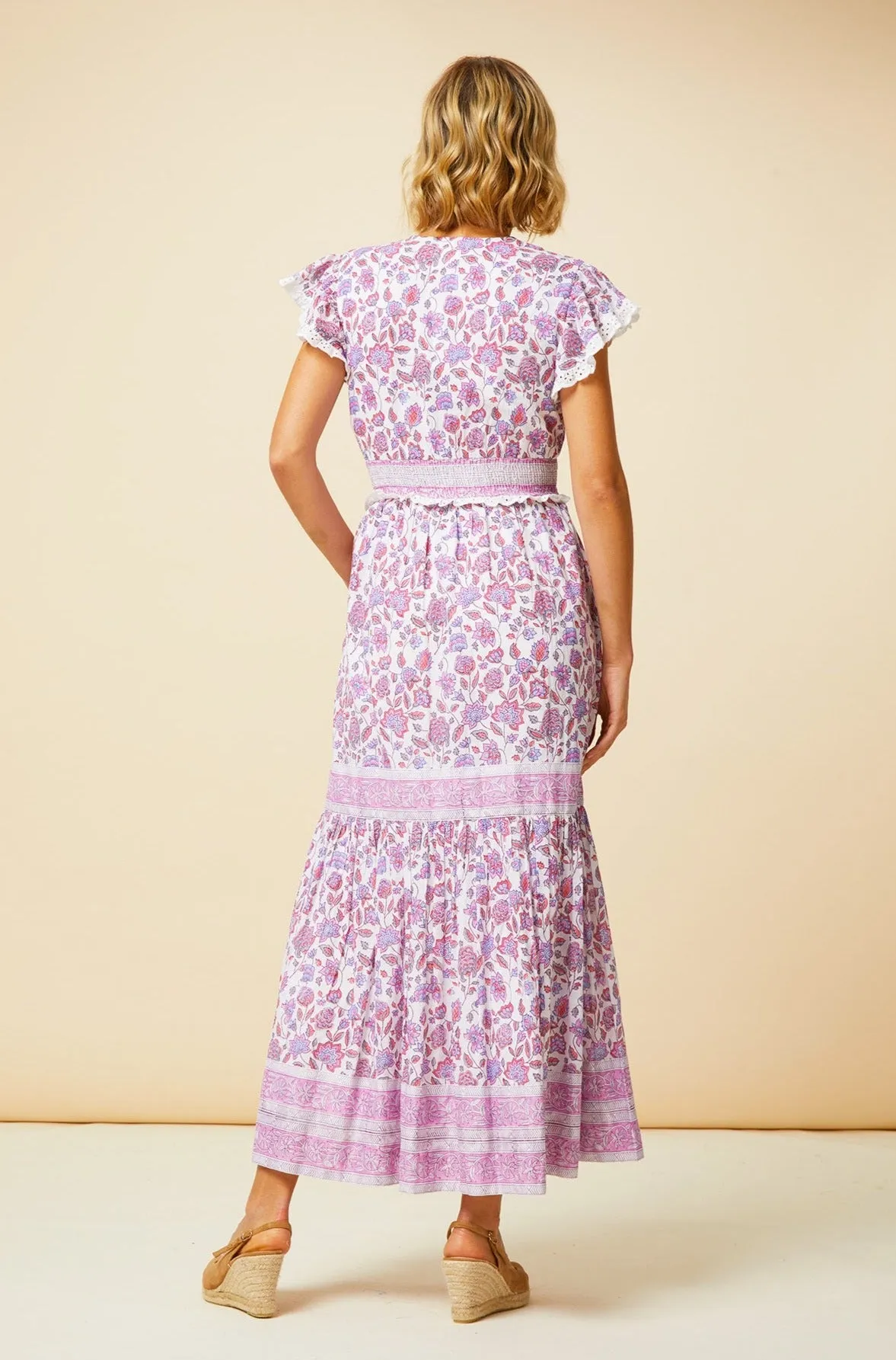 Pippa Block Print Dress | Pink/White