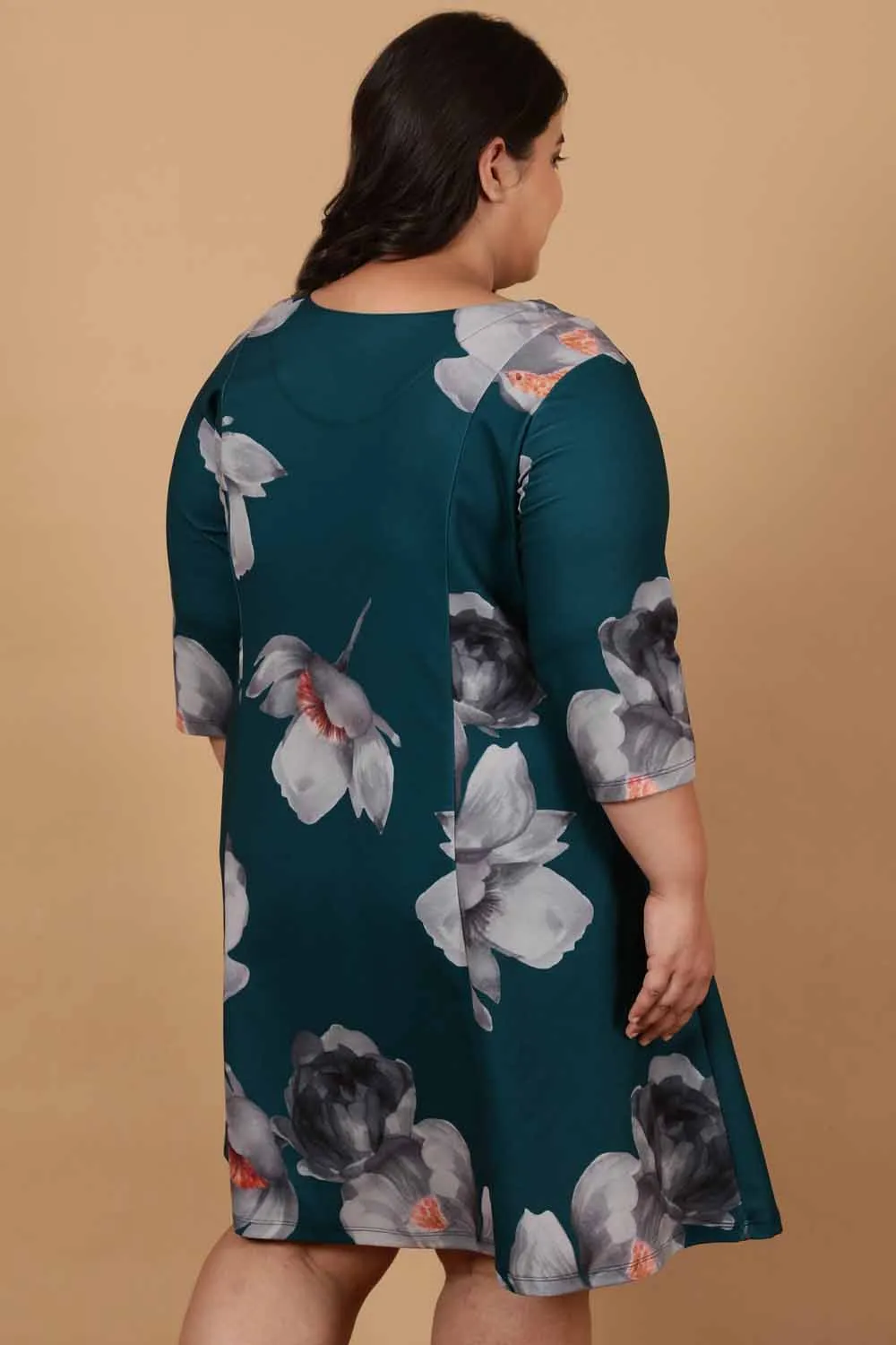 Plus Size Dark Green Floral Printed Dress