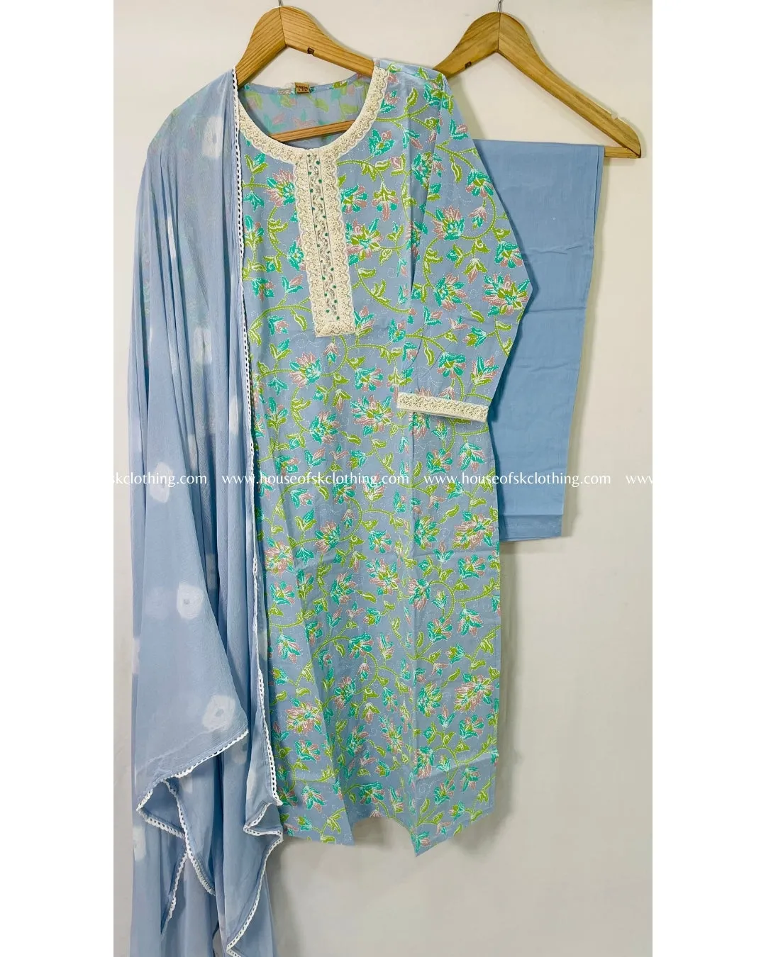 Powder Blue Cotton Kurta Set