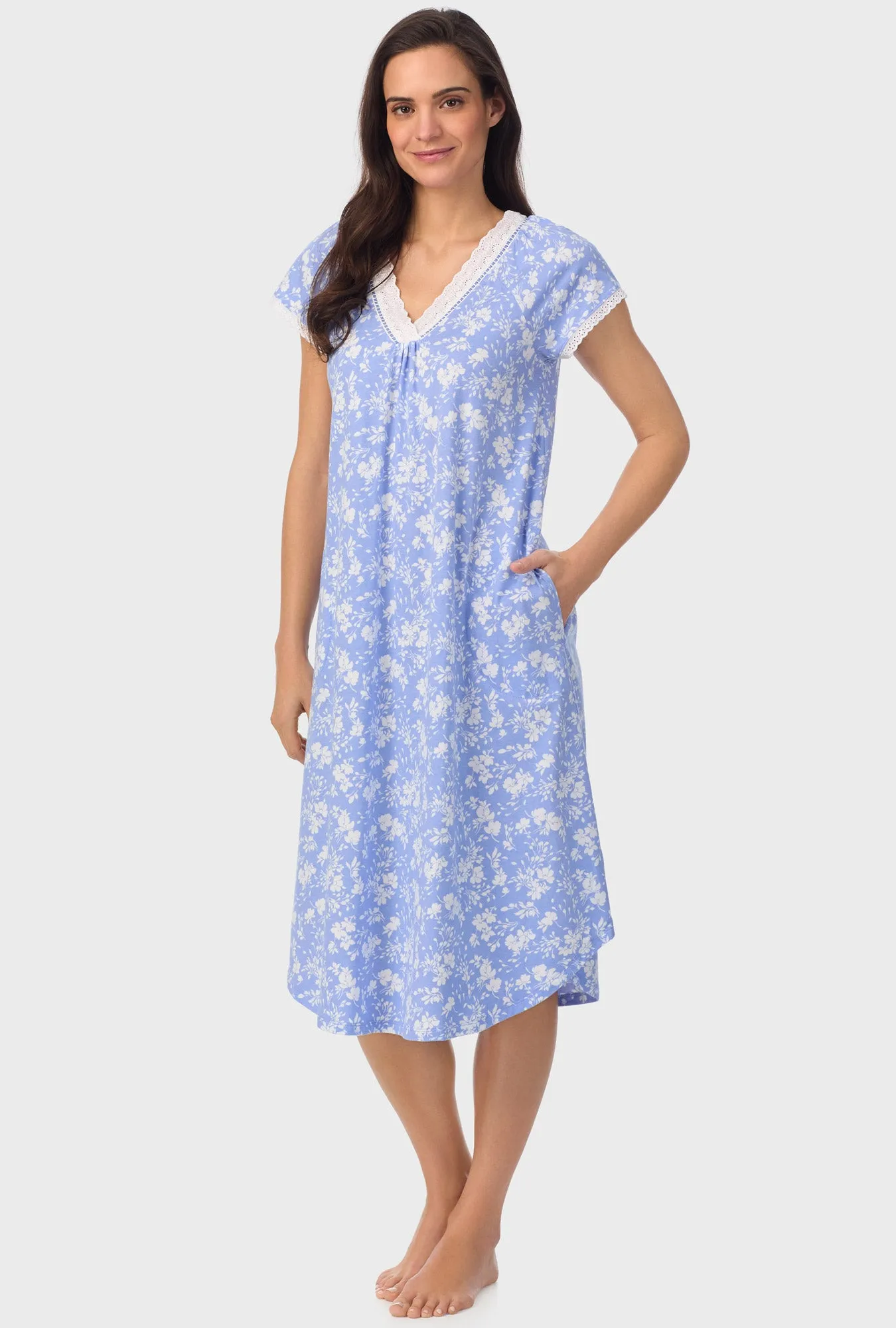 Powder Blue Floral Cap Sleeve Nightgown