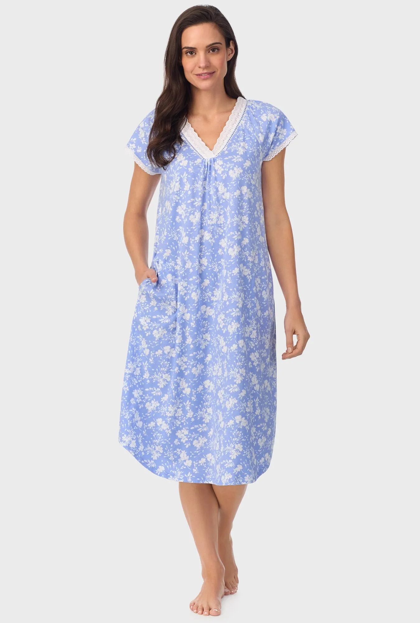 Powder Blue Floral Cap Sleeve Nightgown