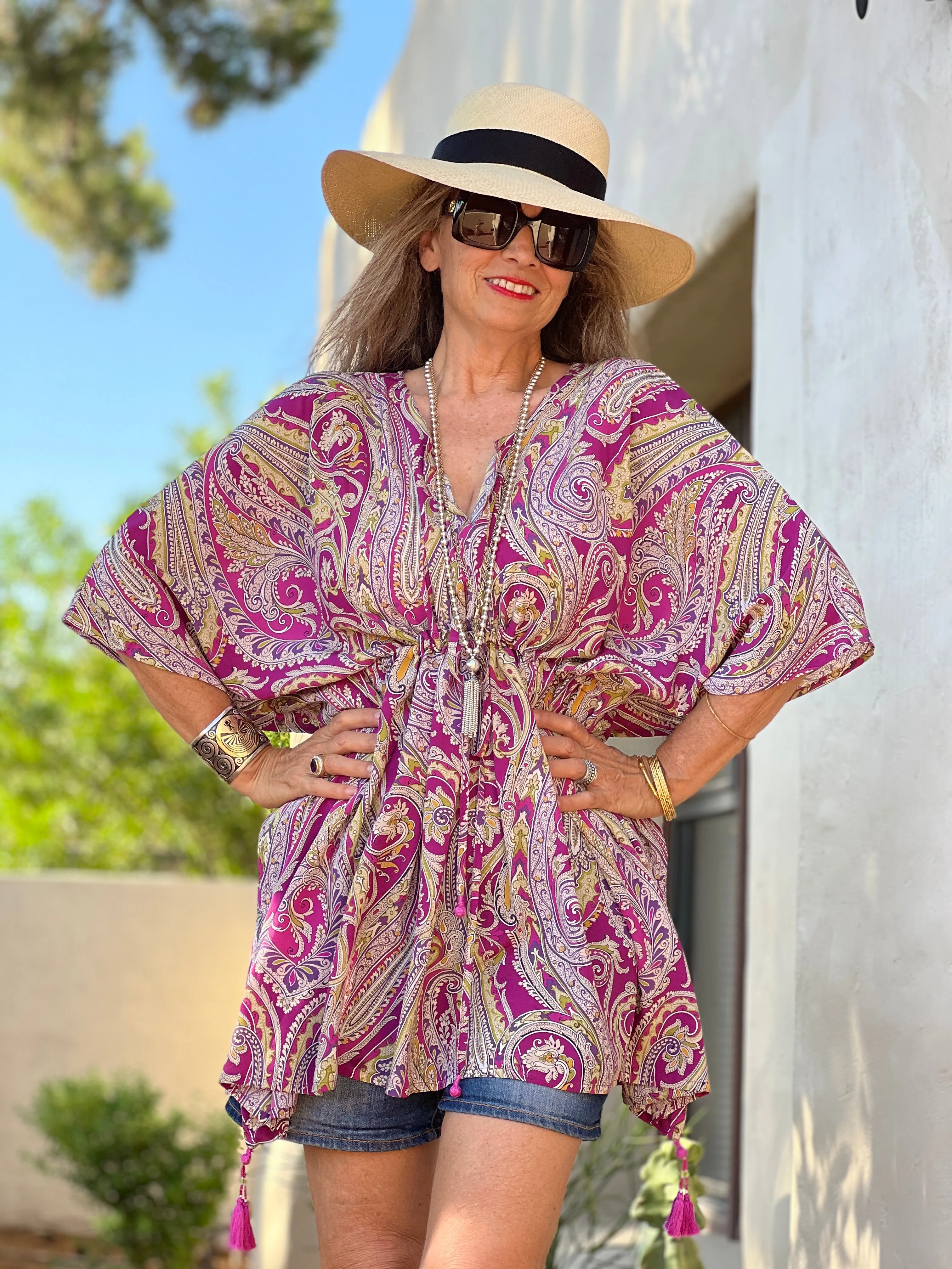 Purple Principessa Italian Silk Short Kaftan Dress