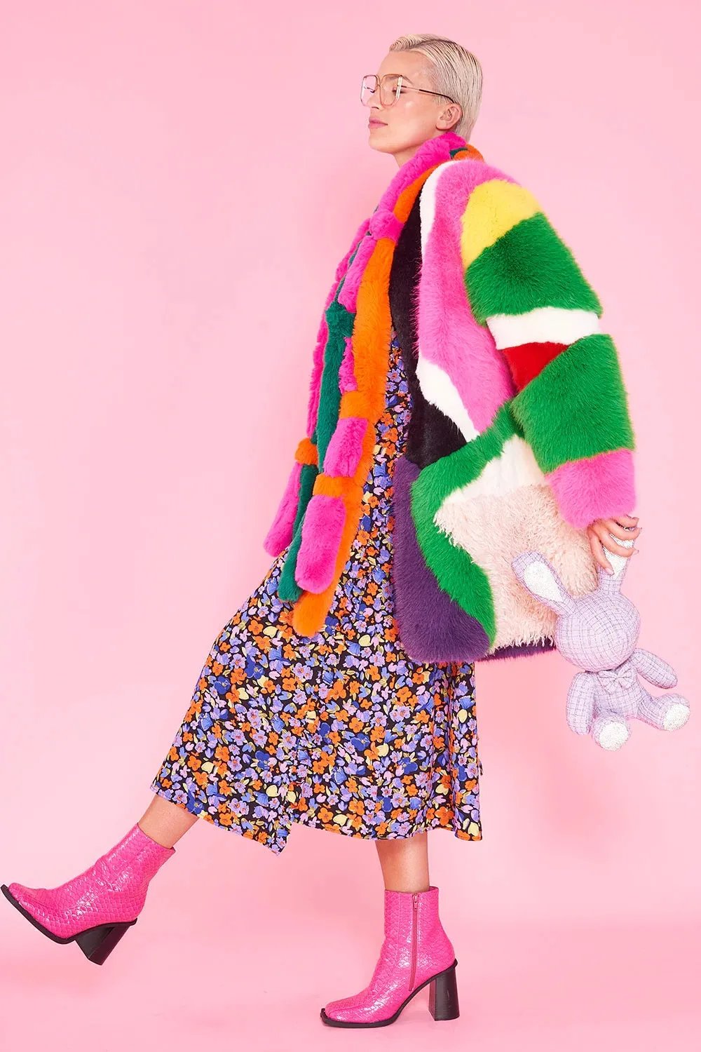 Rainbow Faux Fur Coat