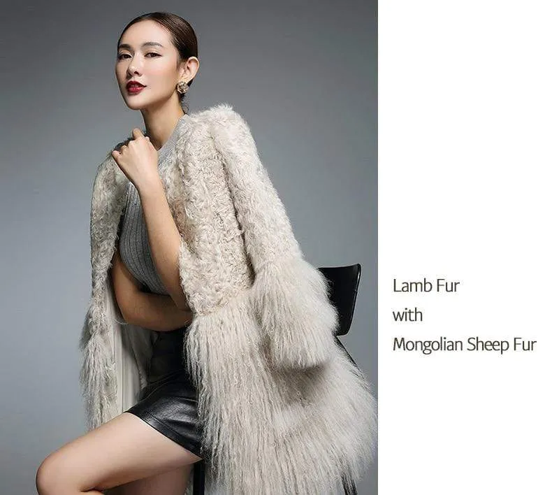 Real Fur Coat for Women Natural Lamb Fur with Mongolia Sheep Fur Coats