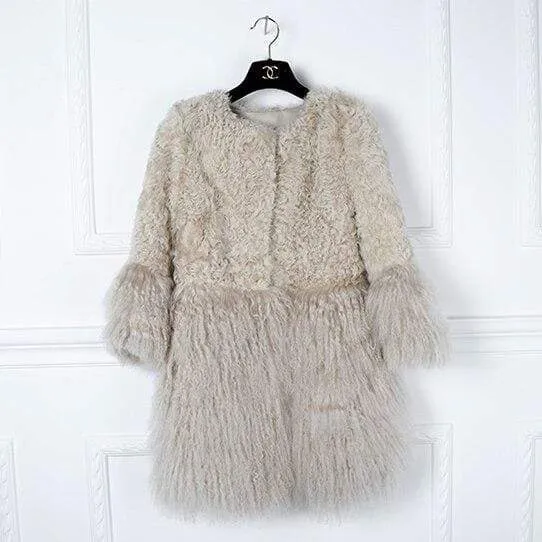 Real Fur Coat for Women Natural Lamb Fur with Mongolia Sheep Fur Coats