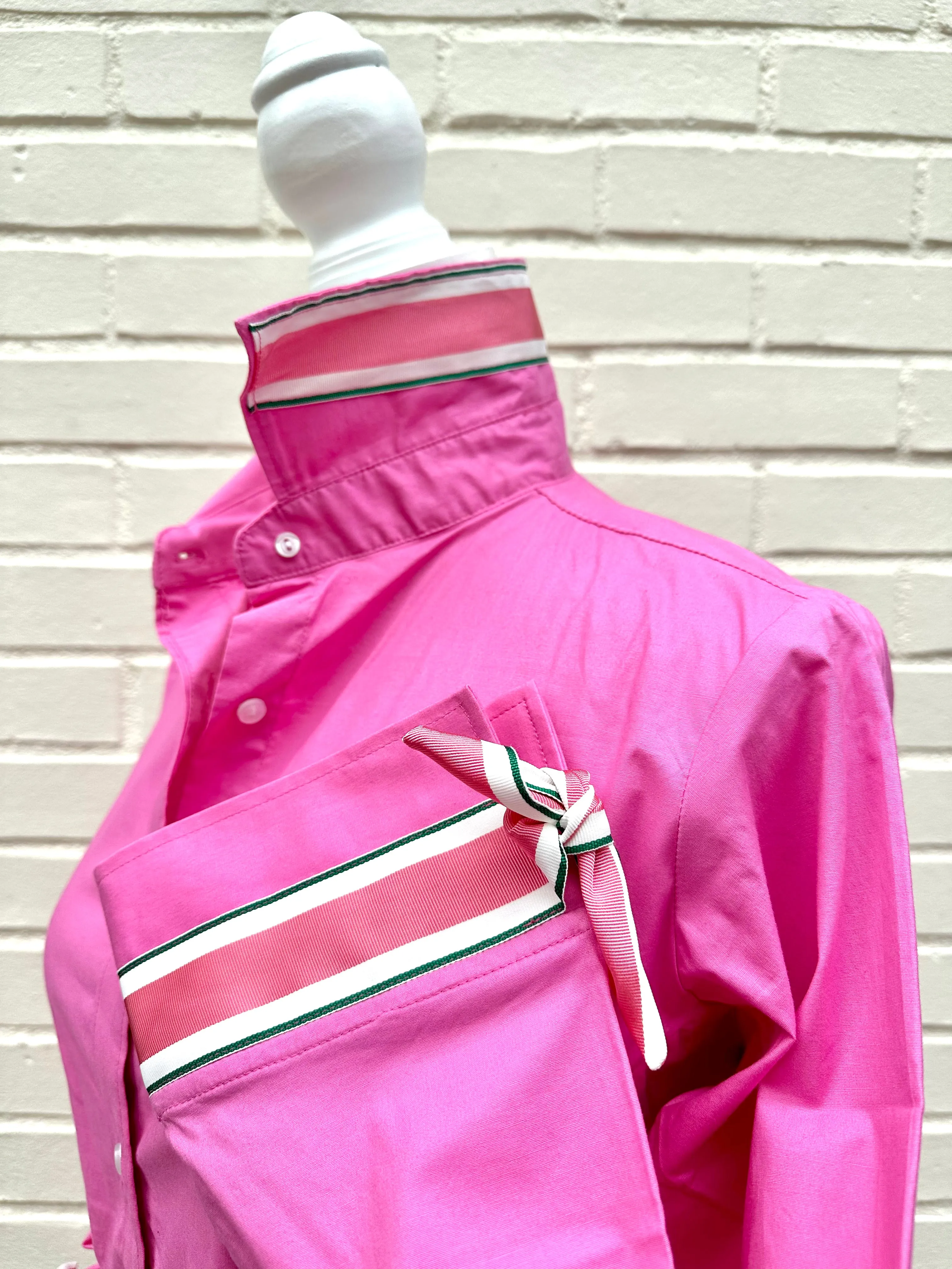 SALE - L ONLY - Ann Pink w Pink Green Ribbon Tie Shirt (Ann15) *FINAL SALE*