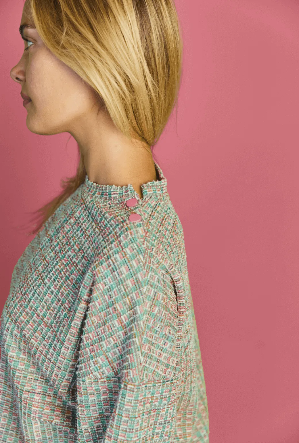 Snappy Pullover - Green and Pink Plaid Knit