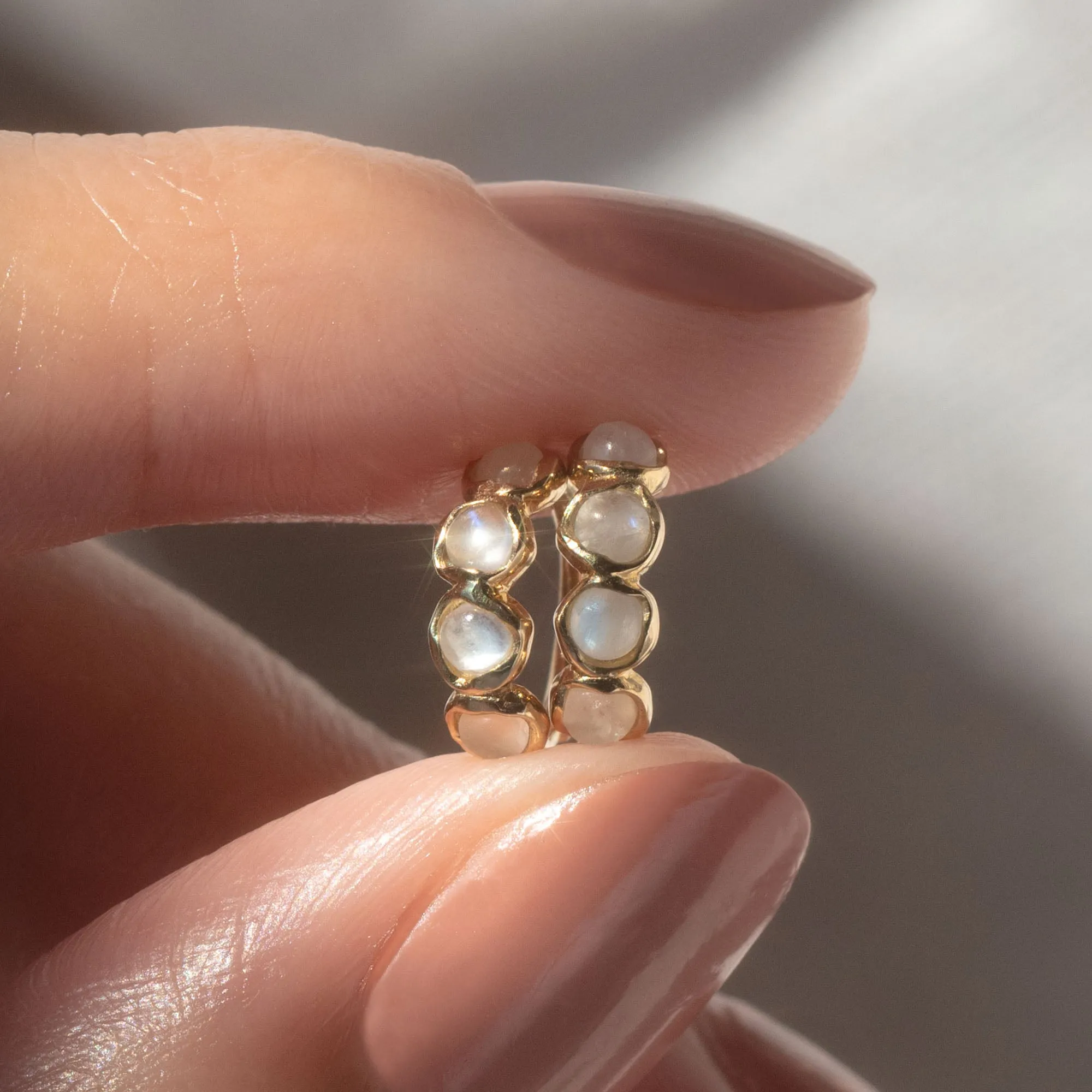 Solid Gold Organic Moonstone Huggies