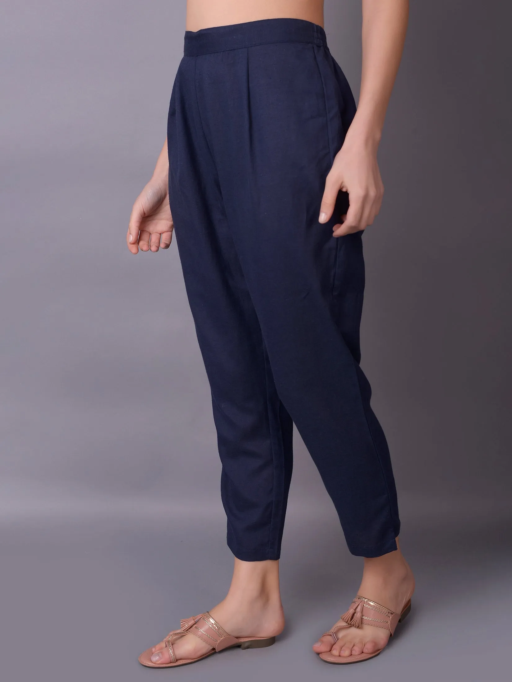 Solid Liva Rayon Navy Blue Trouser