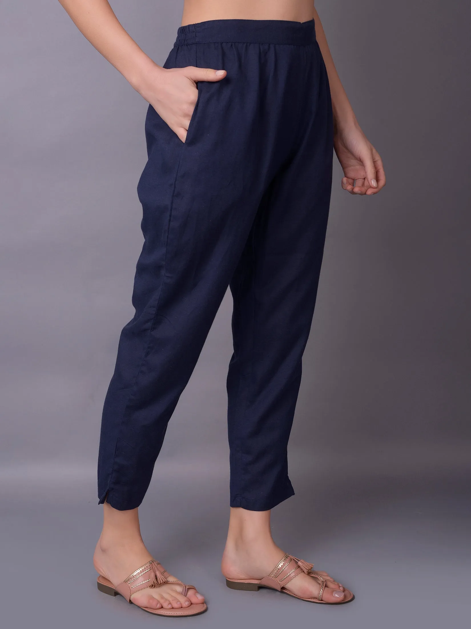 Solid Liva Rayon Navy Blue Trouser