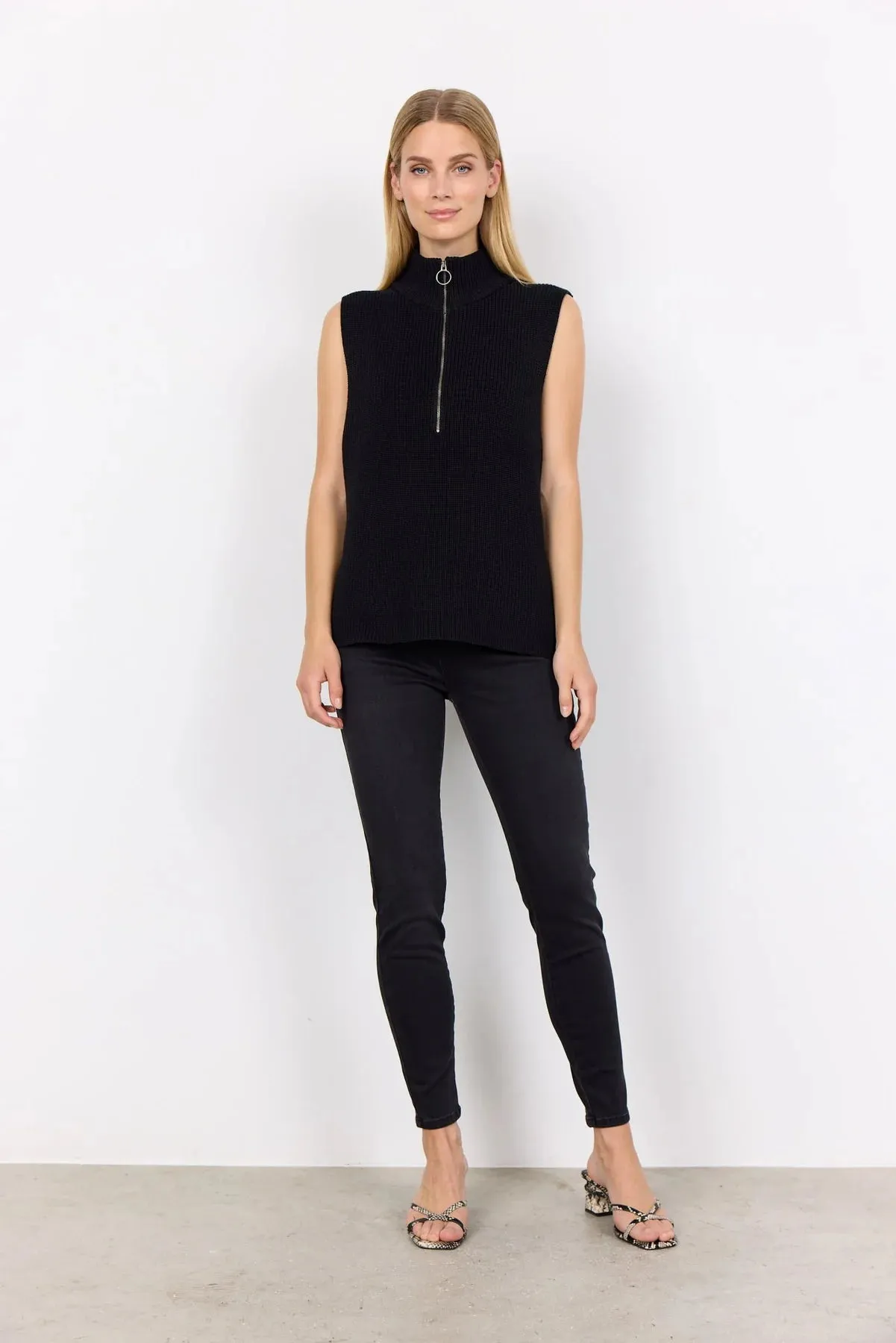 Soyaconcept Julia Knitted Sleeveless Funnel Neck Jumper in Black