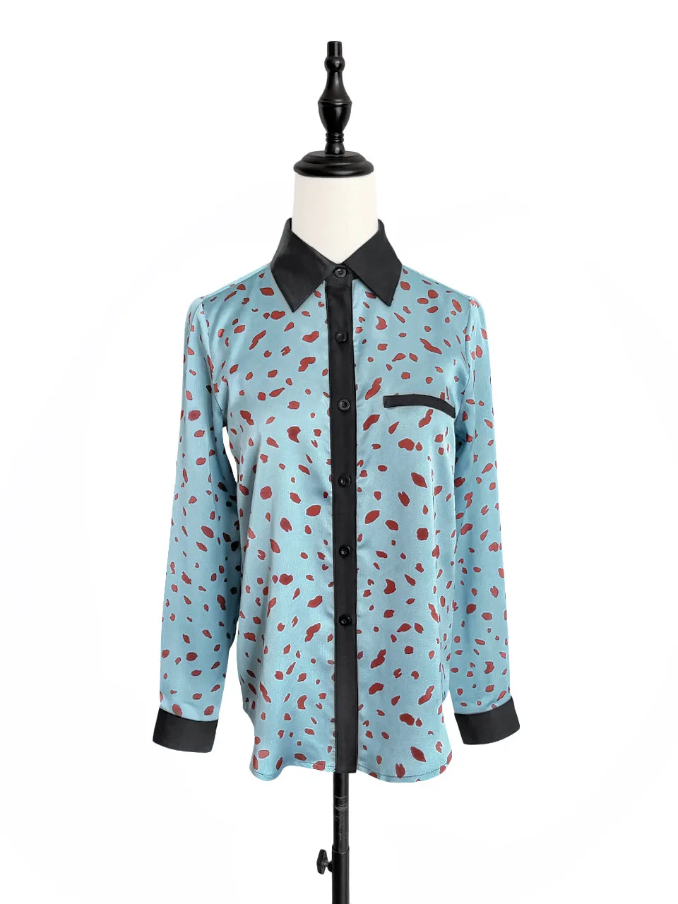 Surprise Sale! Irregular Dotty Print Contrast Detail Blouse (With Camisole Lining)