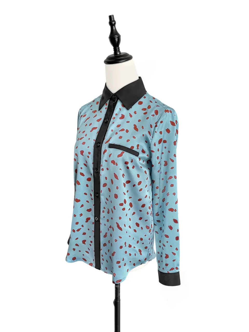 Surprise Sale! Irregular Dotty Print Contrast Detail Blouse (With Camisole Lining)