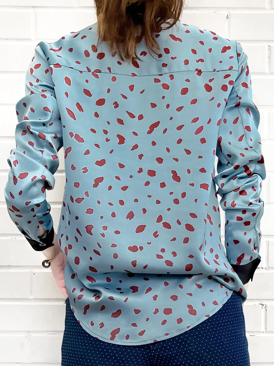 Surprise Sale! Irregular Dotty Print Contrast Detail Blouse (With Camisole Lining)