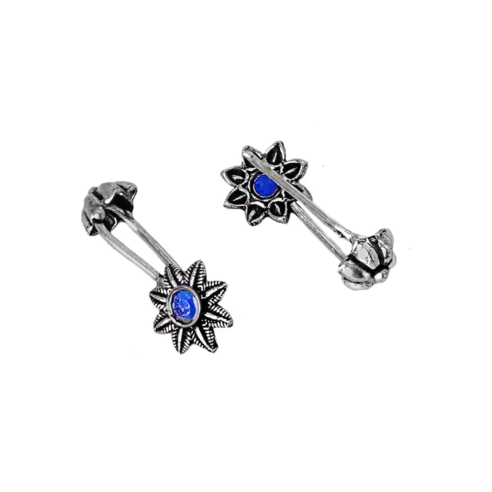 Teejh  Krisha Blue Stone Silver Oxidsed Clip On Bugadi