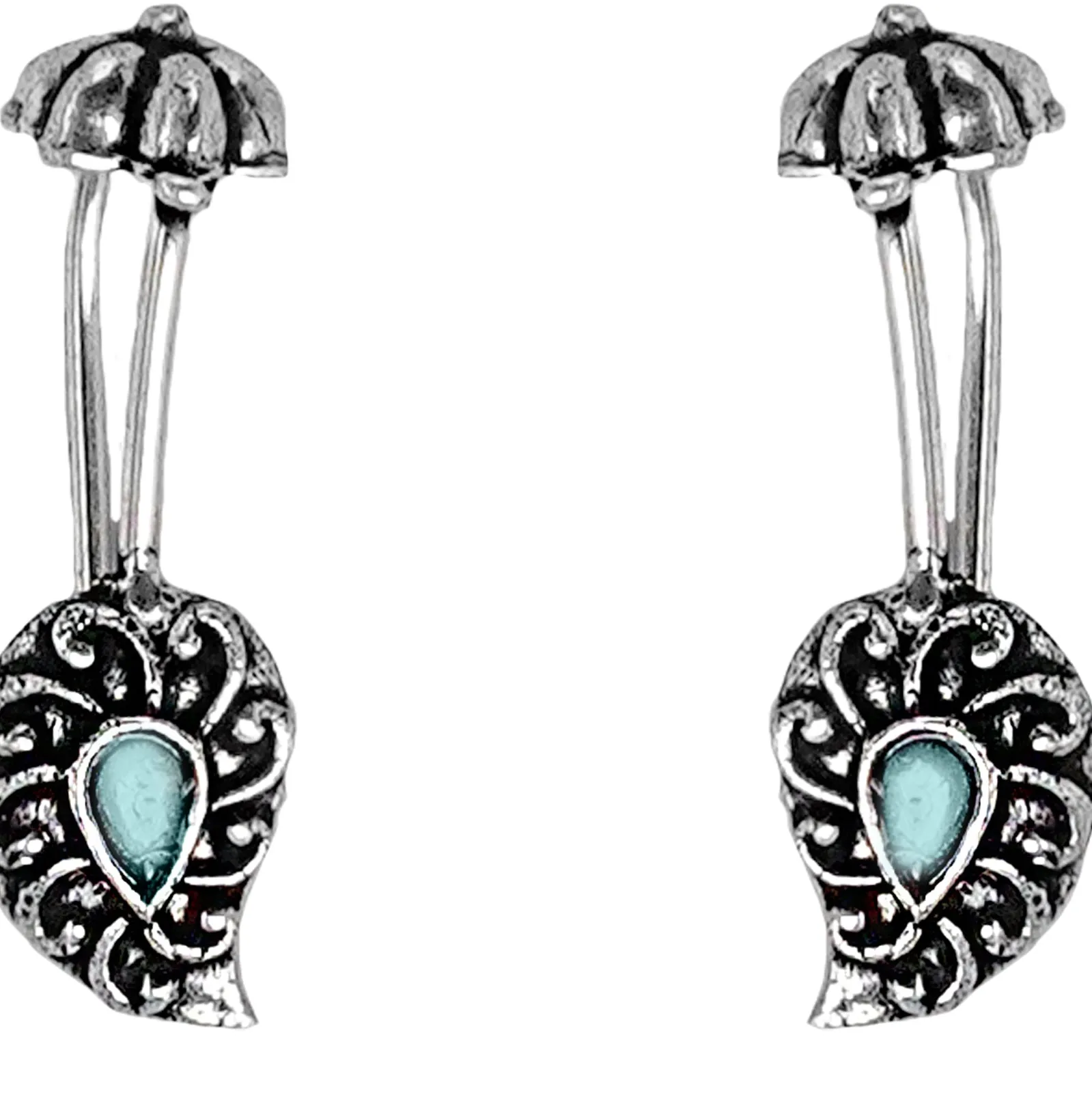 Teejh  Mitali Blue Stone Silver Oxidsed Clip On Bugadi