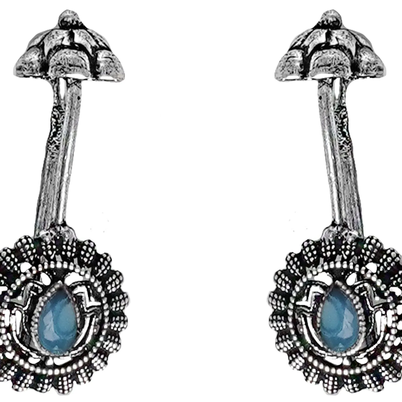 Teejh  Nitara Light Blue Stone Silver Oxidised Clip On Bugadi