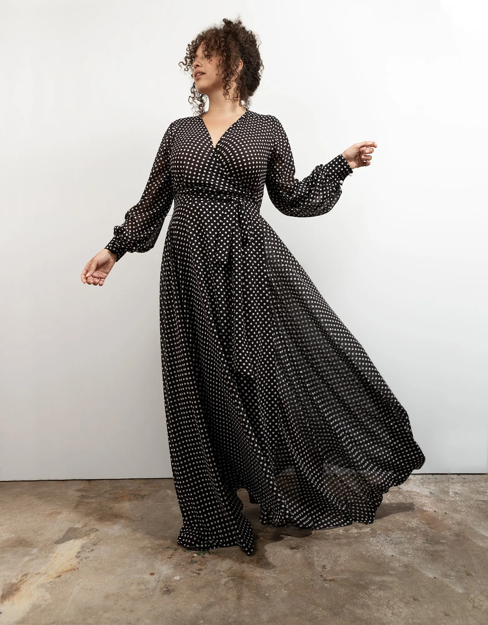 The Maxi Wrap Dress- New Polka Dot Black White