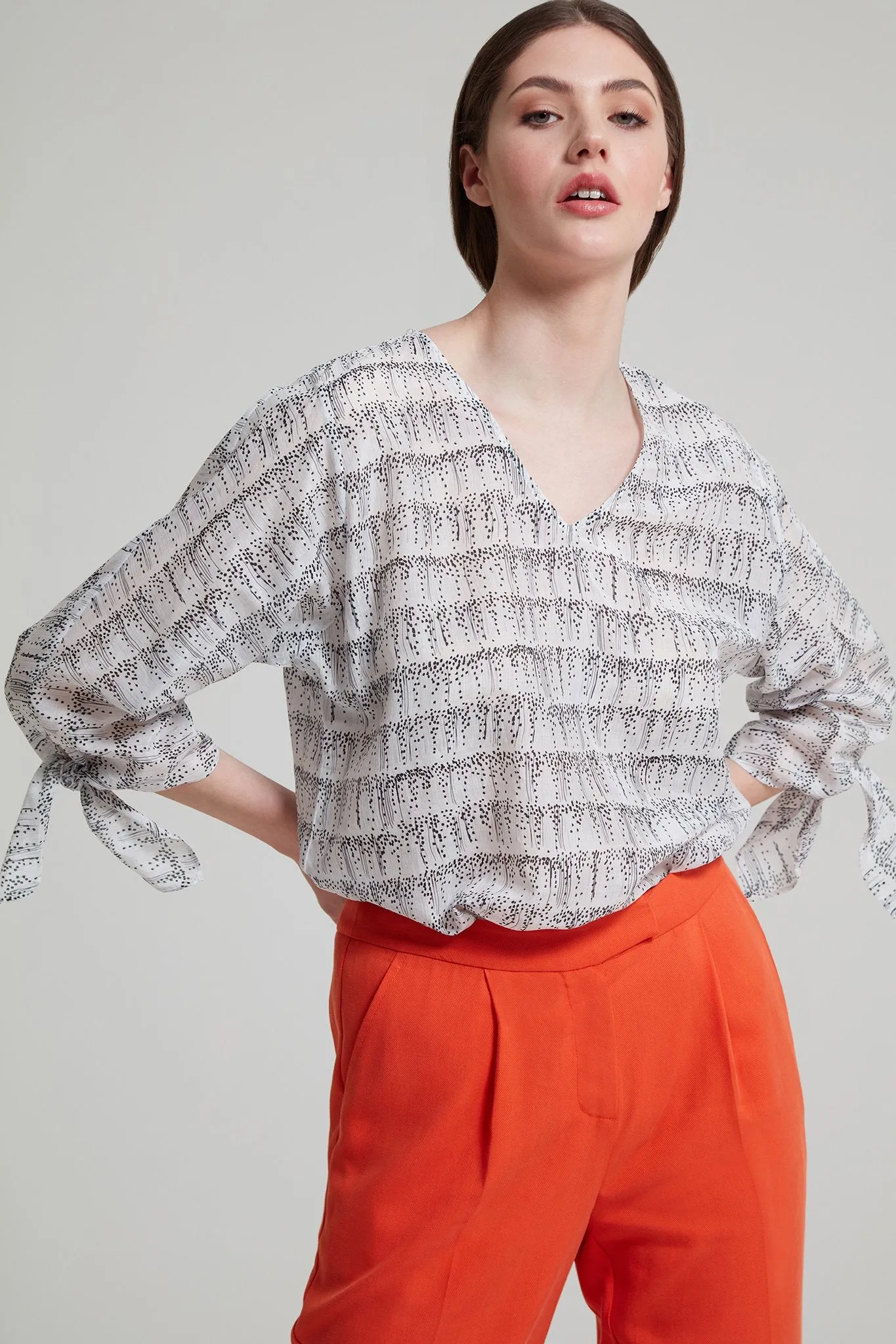 Tie Detailed Cotton-Silk Blouse