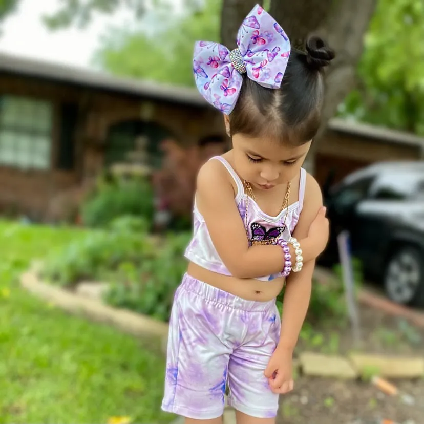 Tie Dye Butterfly Top & Biker Shorts Set