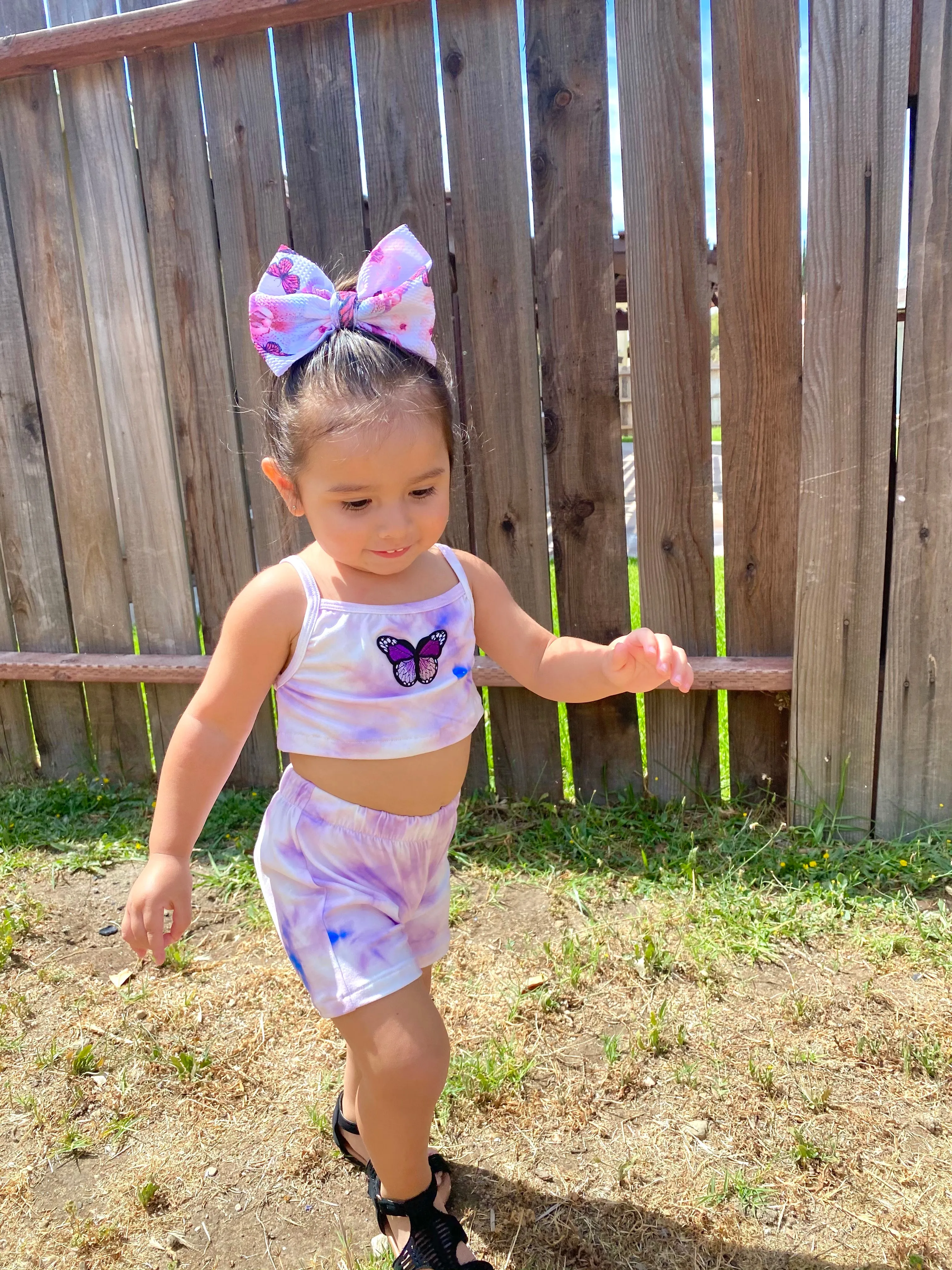 Tie Dye Butterfly Top & Biker Shorts Set