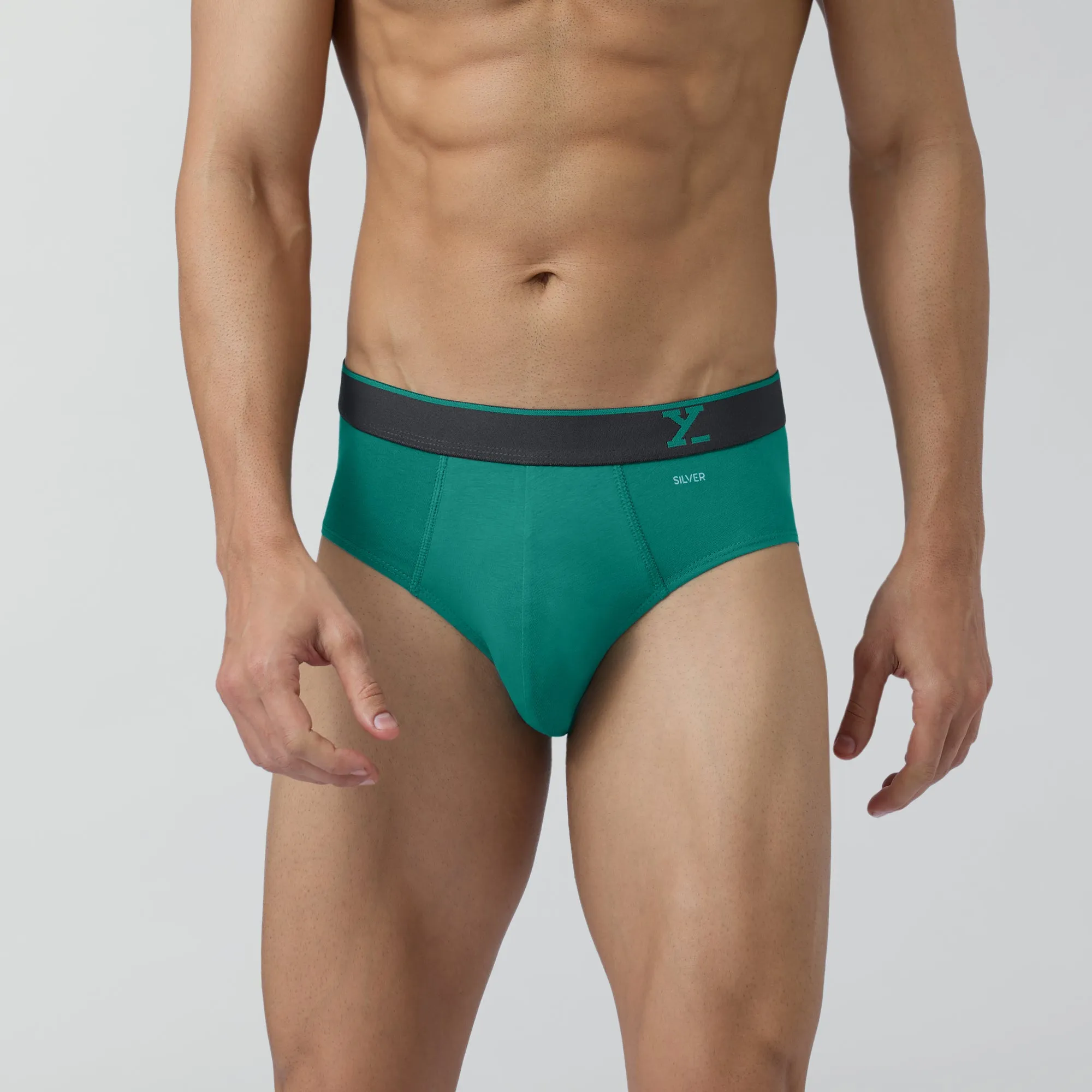 Traq Silver Cotton Briefs Aqua Green