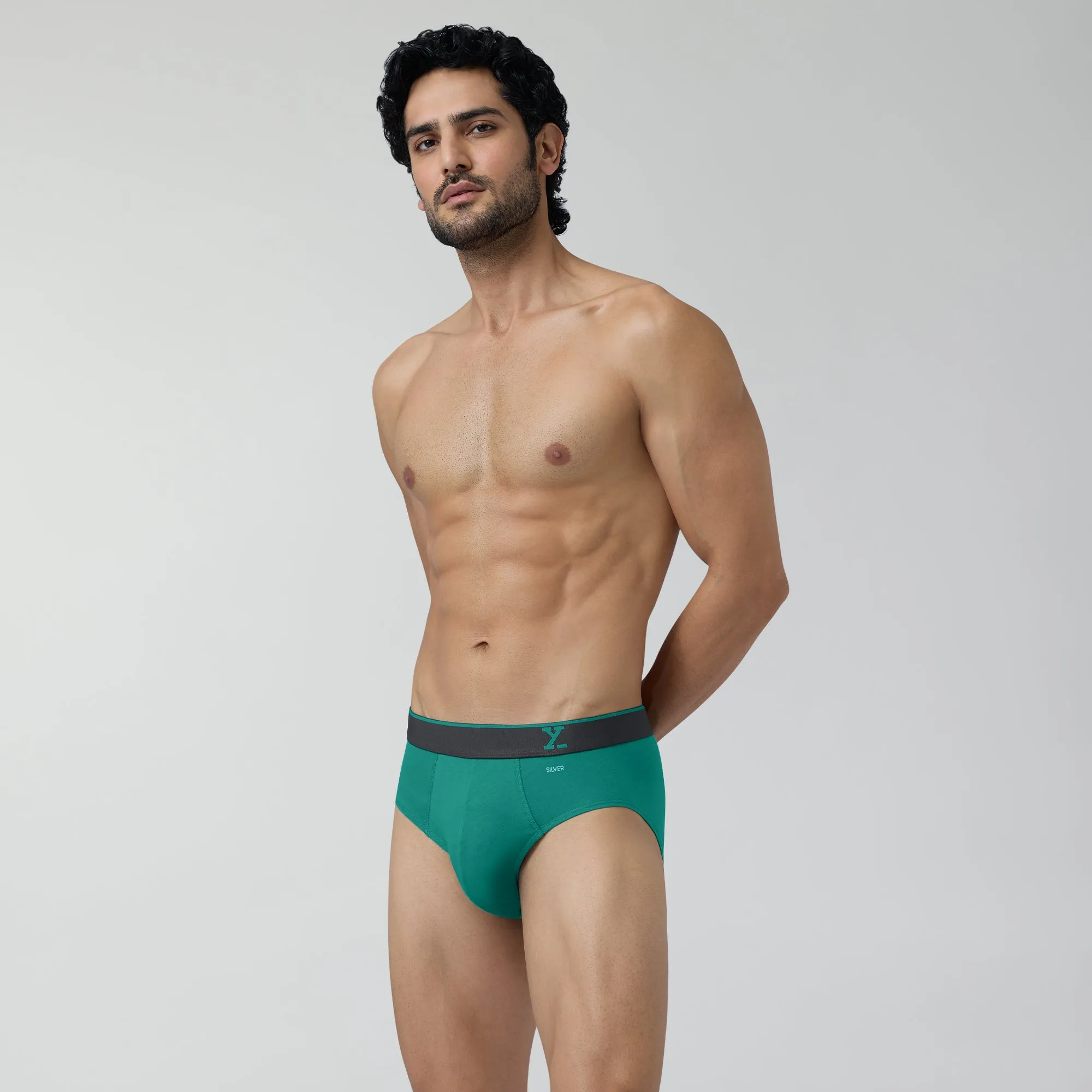 Traq Silver Cotton Briefs Aqua Green