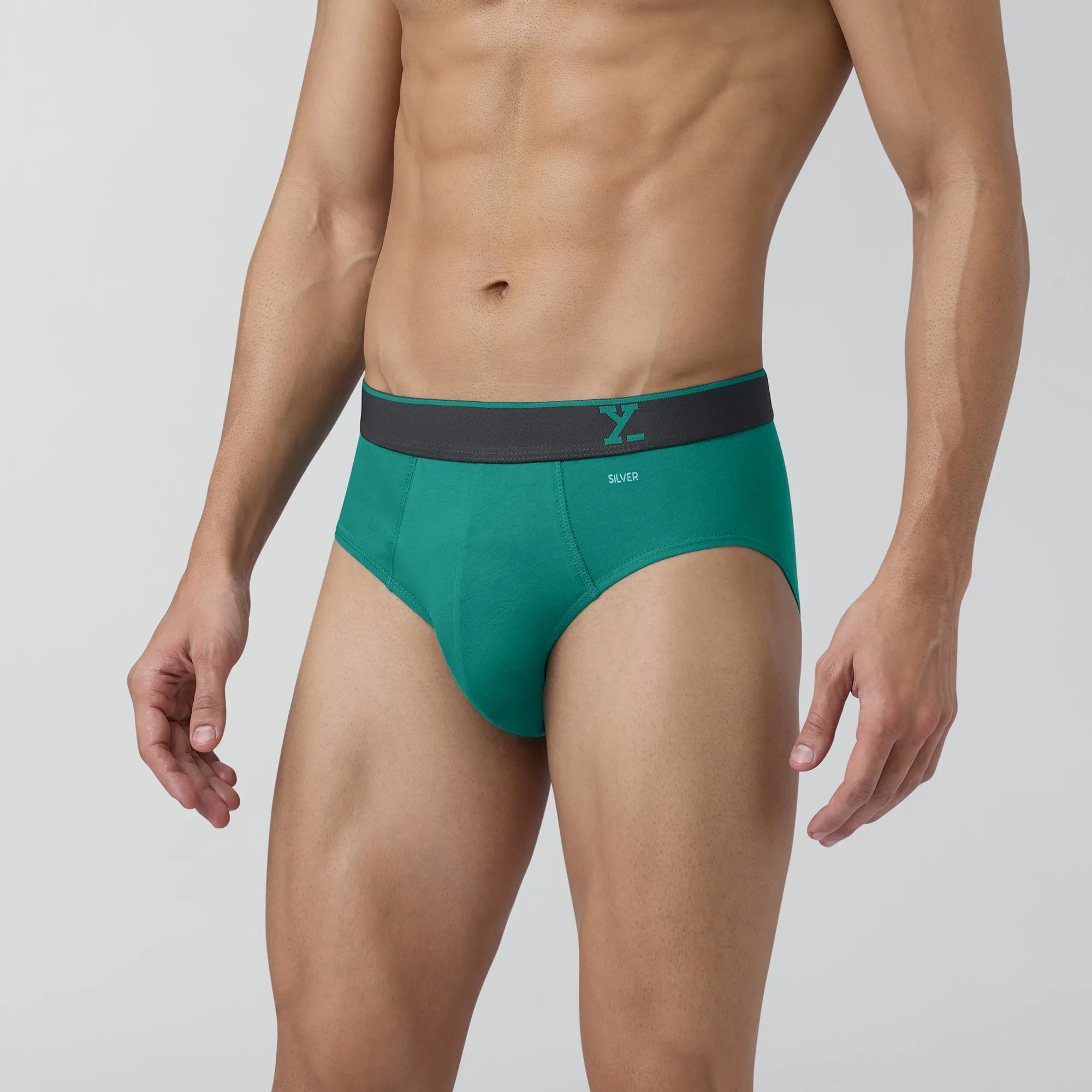 Traq Silver Cotton Briefs Aqua Green