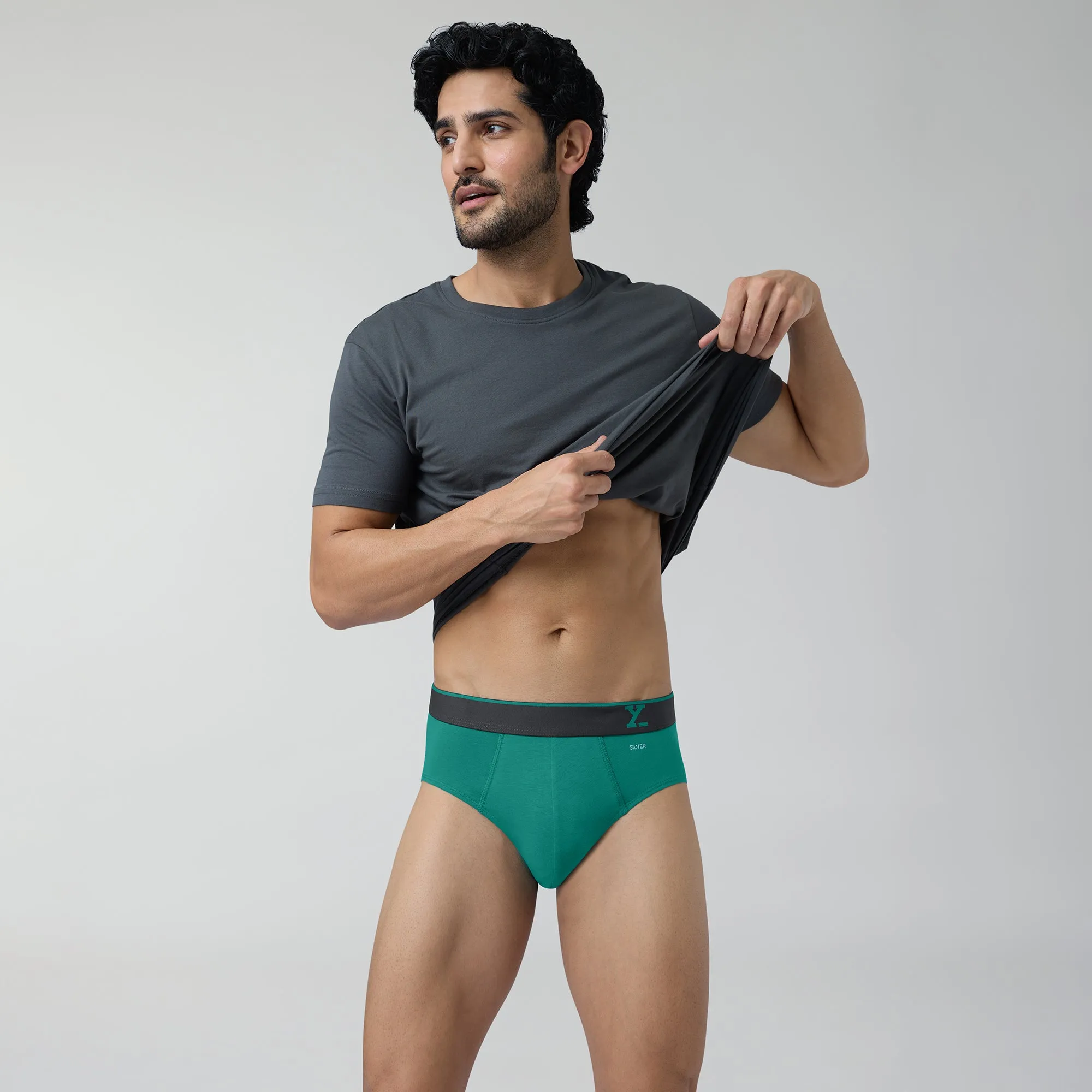 Traq Silver Cotton Briefs Aqua Green