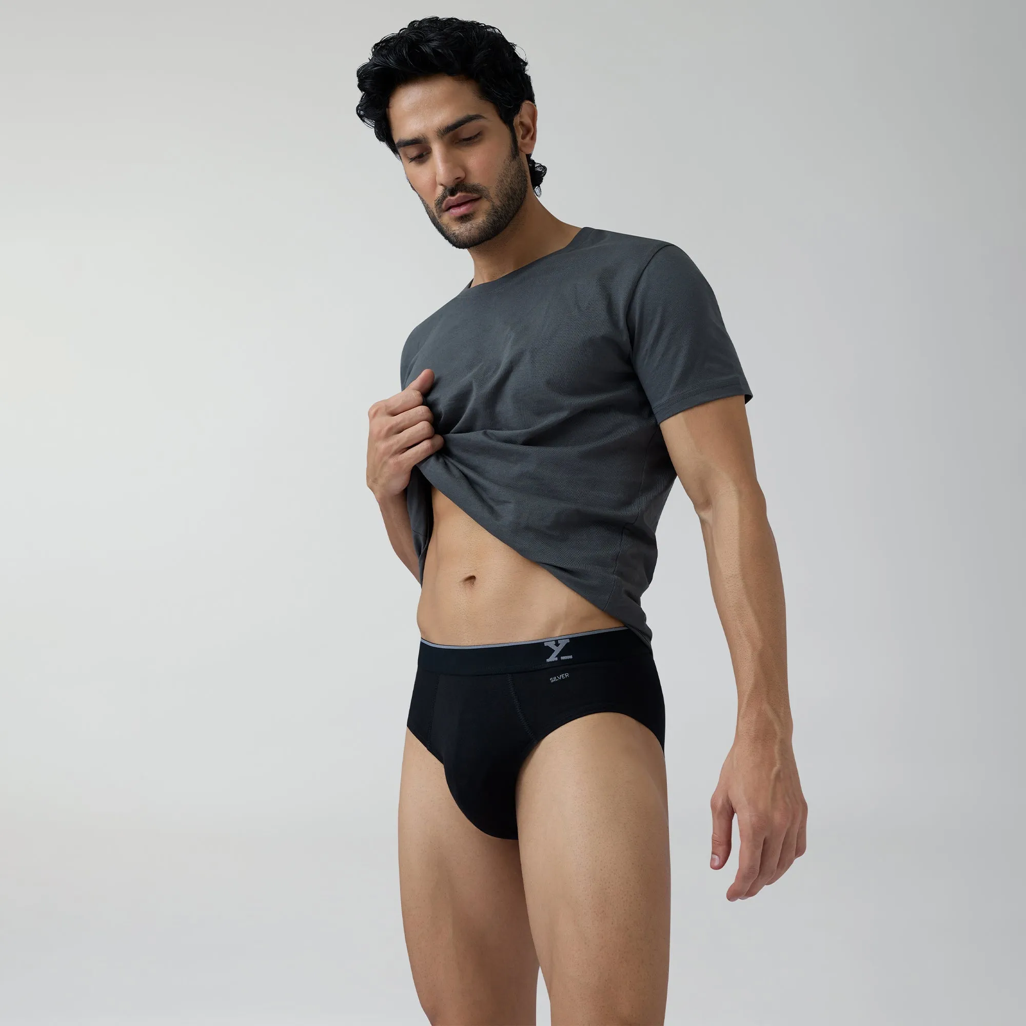 Traq Silver Cotton Briefs Black Knight