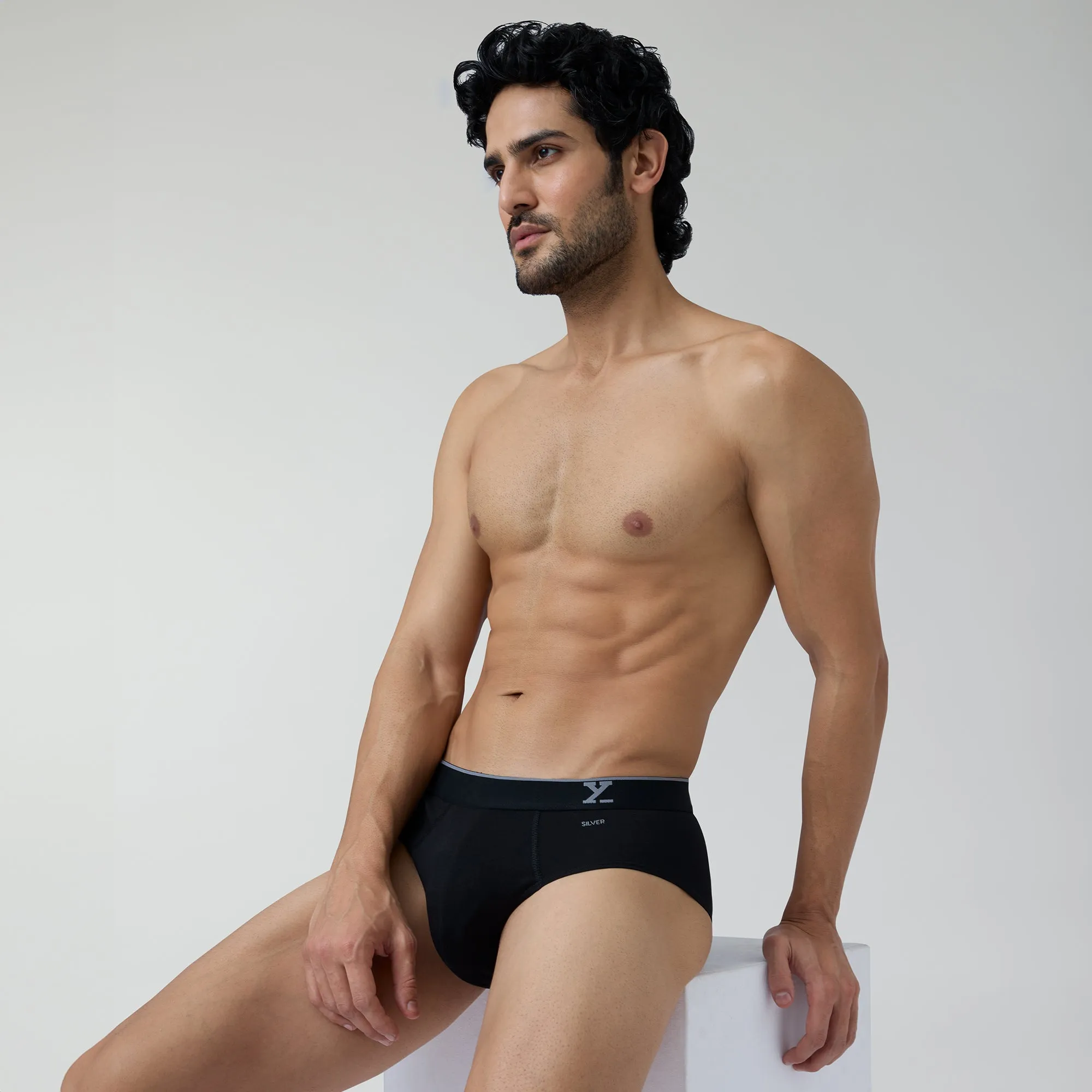 Traq Silver Cotton Briefs Black Knight