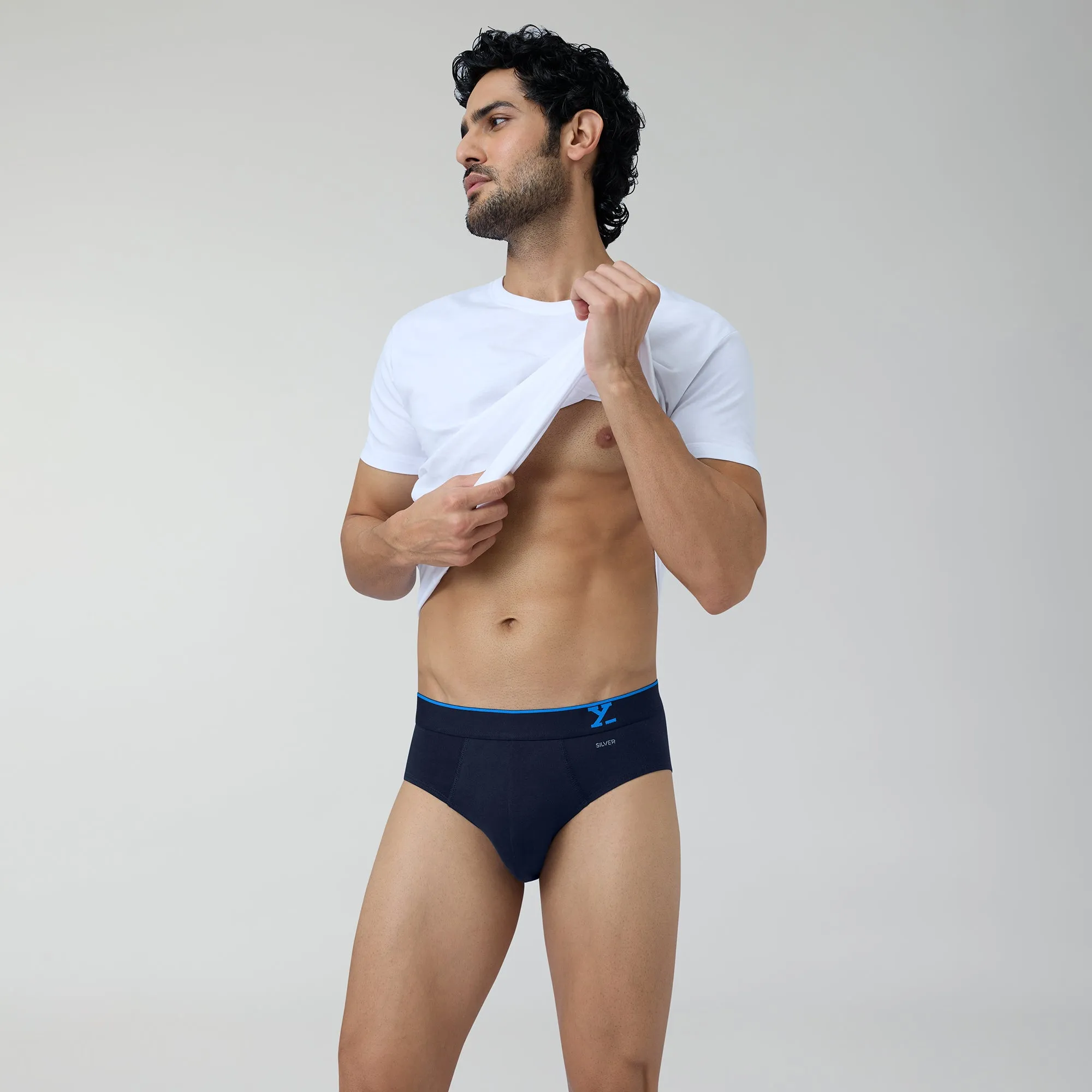 Traq Silver Cotton Briefs Midnight Blue