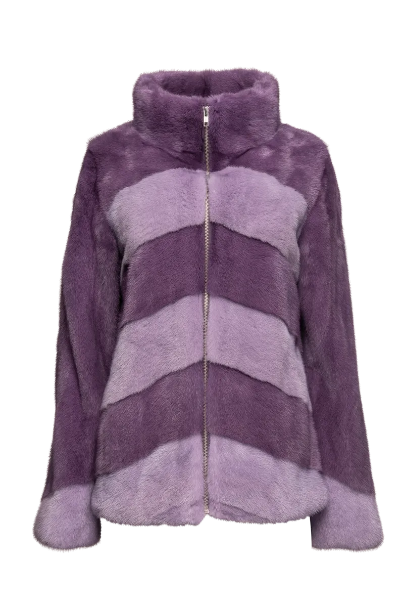 Two Purples Zip Up Mink Fur Jacket