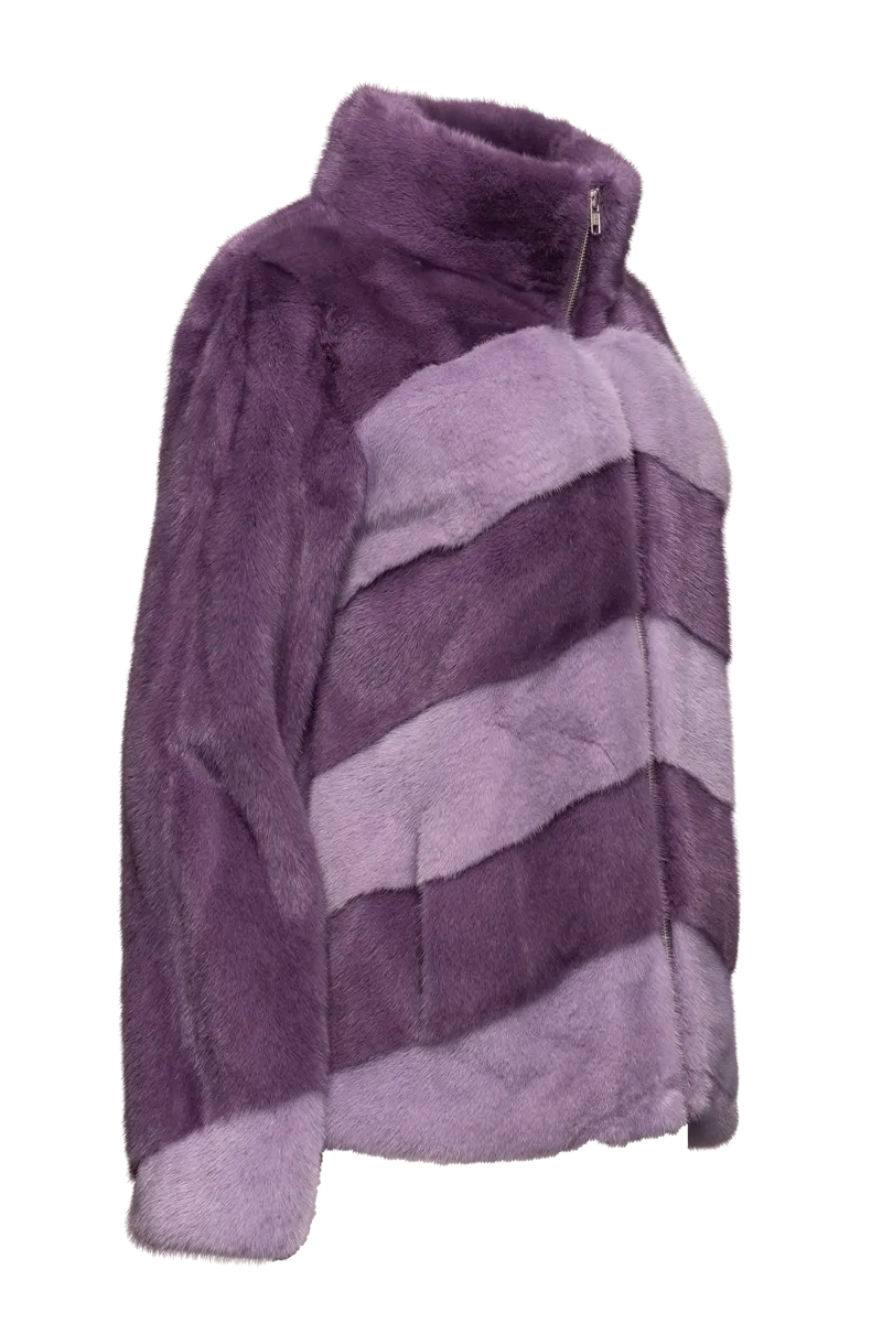 Two Purples Zip Up Mink Fur Jacket