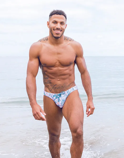 V20 Print Swim Brief - Coral Teal