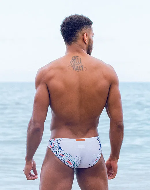 V20 Print Swim Brief - Seascape White