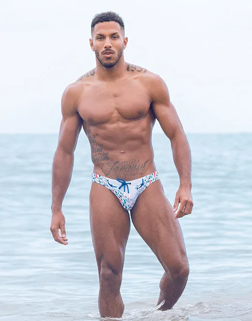 V20 Print Swim Brief - Seascape White