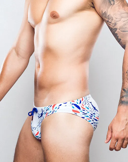 V20 Print Swim Brief - Seascape White