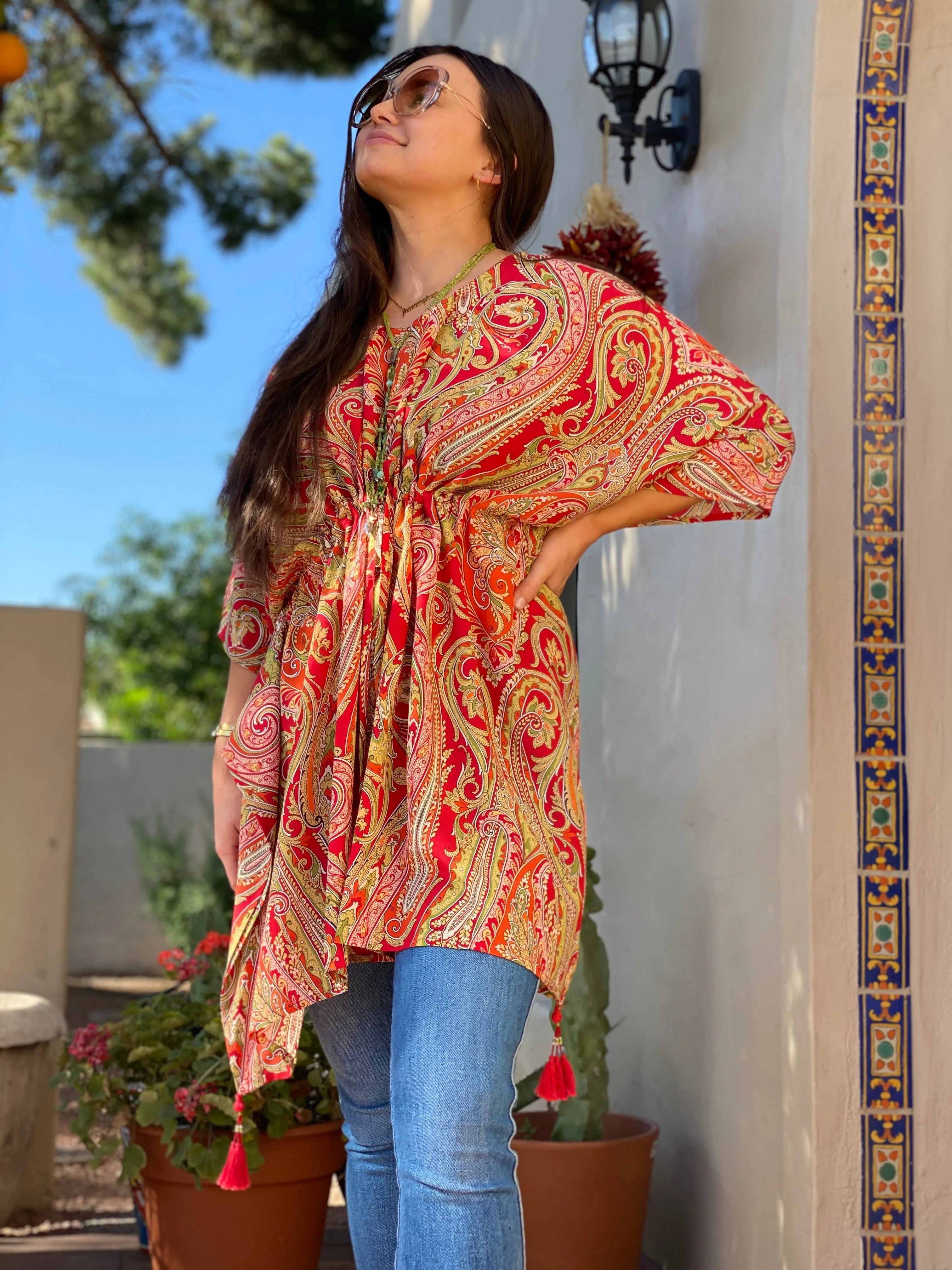 Vermillion Principessa Paisley Italian Silk Short kaftan