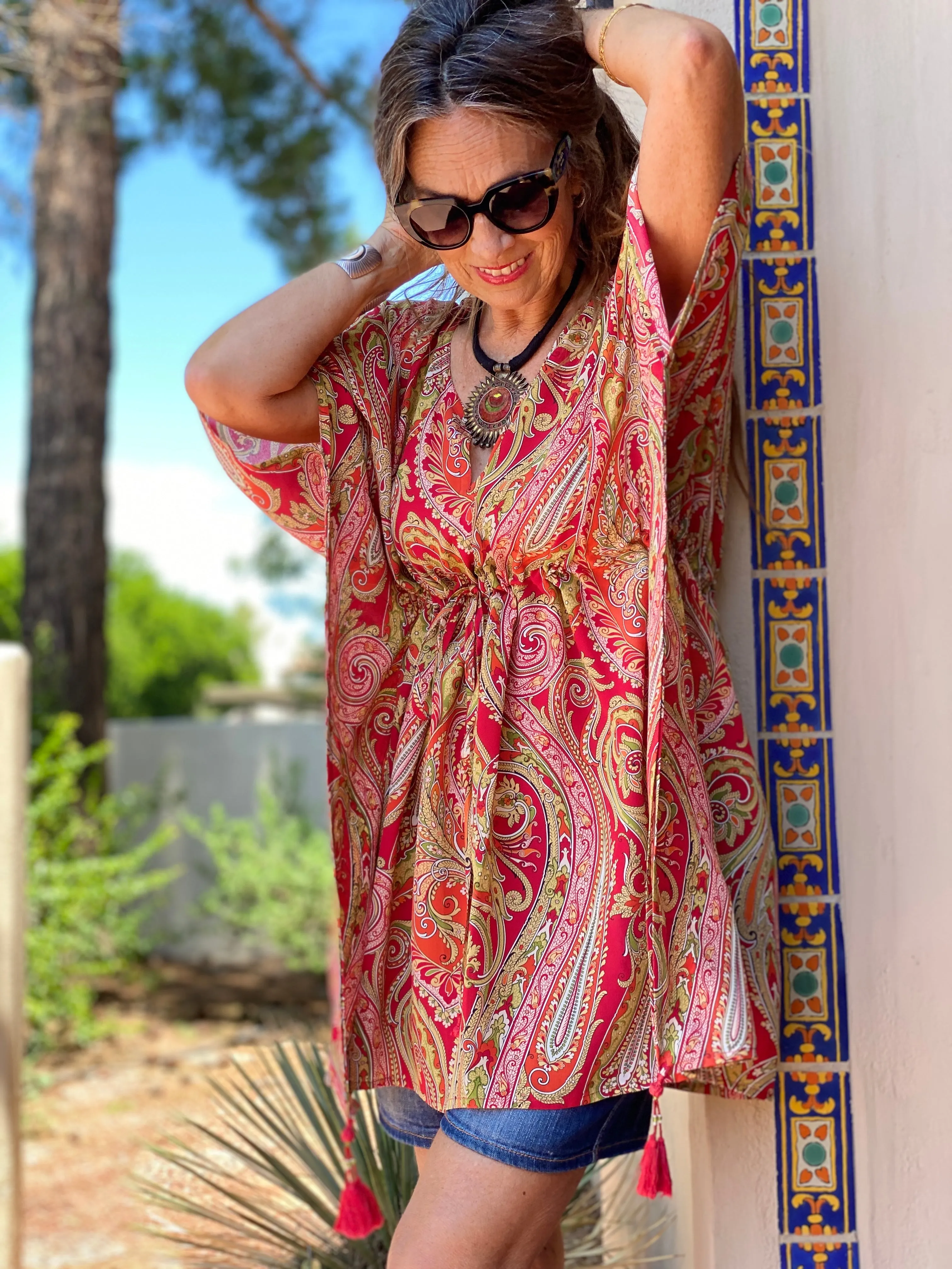 Vermillion Principessa Paisley Italian Silk Short kaftan