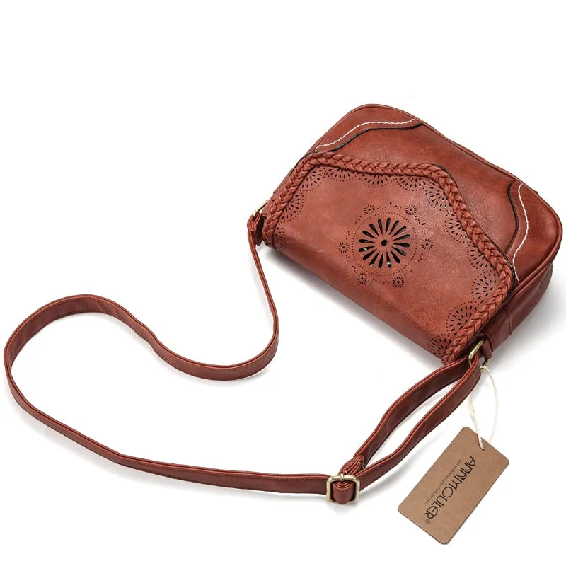 Vintage Leather Hollow Out Crossbody Shoulder Bag