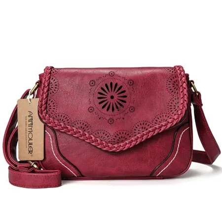 Vintage Leather Hollow Out Crossbody Shoulder Bag