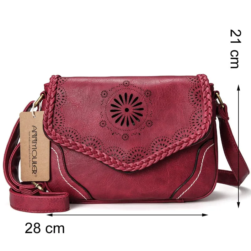 Vintage Leather Hollow Out Crossbody Shoulder Bag