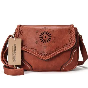 Vintage Leather Hollow Out Crossbody Shoulder Bag