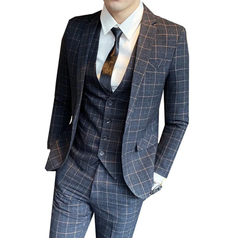 West Louis™ Designer Business Acetate Plaid Slim 3 Piece Suit