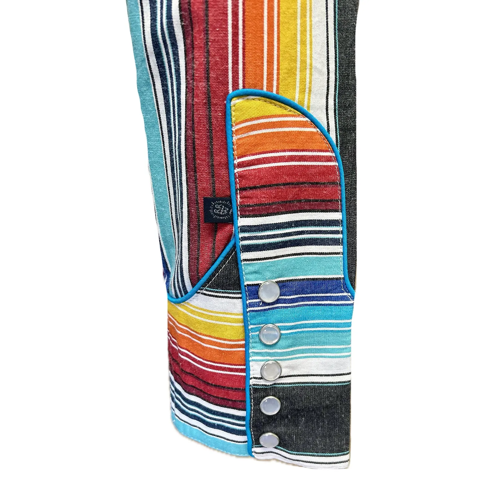 Women's Boho Serape Stripe Western Shirt with Cascading Embroidery